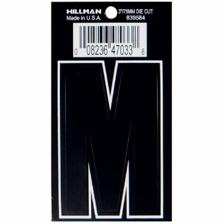 HILLMAN Letter, Character: M, 3 in H Character, Black Character, Vinyl 839584